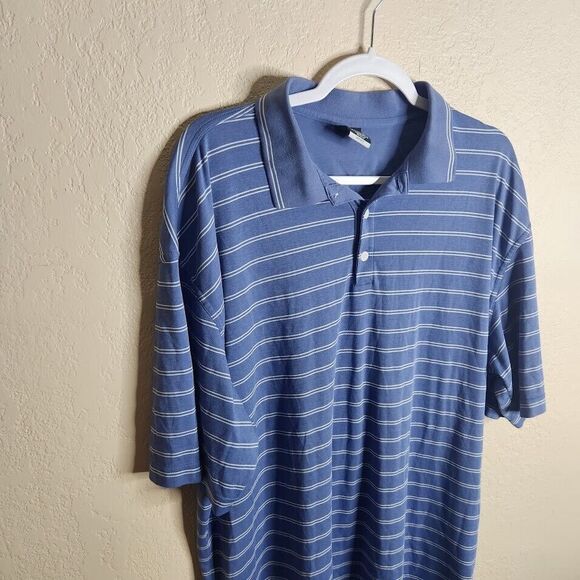 Nike Golf Polo Shirt Men's XXL Blue Striped Dri-Fit Cotton Short Sleeve Collared - Picture 3 of 8